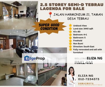 Desa Tebrau Jalan Harmonium 21 Tebrau Lagenda Fully Renovated Semi D for Sale , Johor, Johor Bahru