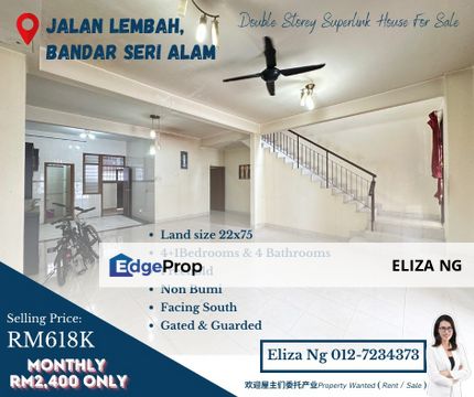 Full loan Seri Alam Jalan Lembah Renovated Double Storey Superlink for Sale , Johor, Masai