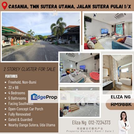 Skudai Sutera Utama Casania Fully Renovated Double Storey Cluster for Sale , Johor, Skudai