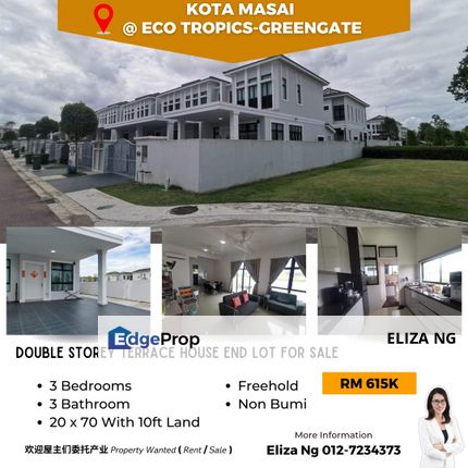 Eco Tropics Greengate End lot Double Storey For Sale, Johor, Pasir Gudang