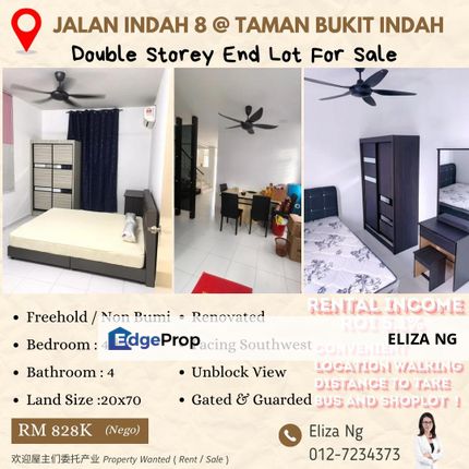 Taman Bukit Indah Jalan Indah 8 Rental income Renovated Double Storey Endlot for Sale, Johor, Johor Bahru