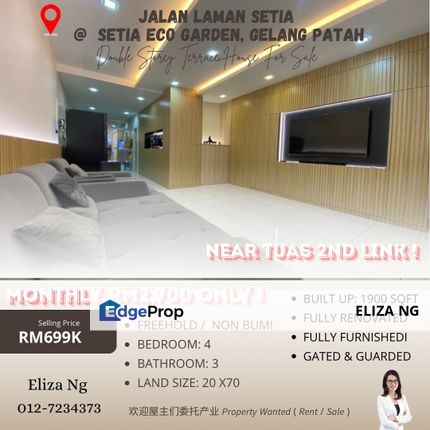 Gelang Patah Setia Eco Garden Jalan Setia LamanFully Renovated Double Storey for Sale , Johor, Gelang Patah