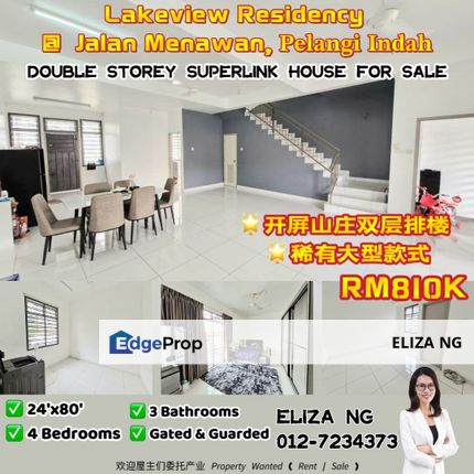 Pelangi Indah Jalan Menawan Lakeview Residency Double Storey Superlink for Sale, Johor, Ulu Tiram