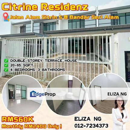 Seri Alam Citrine Residenz Bare unit Double Storey for Sale, Johor, Masai