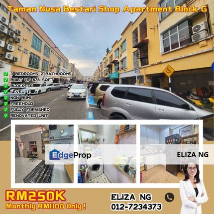 Skudai Taman Nusa Bestari Shop Apartment Level 1 Fully Renovated and Furnished for Sale , Johor, Skudai