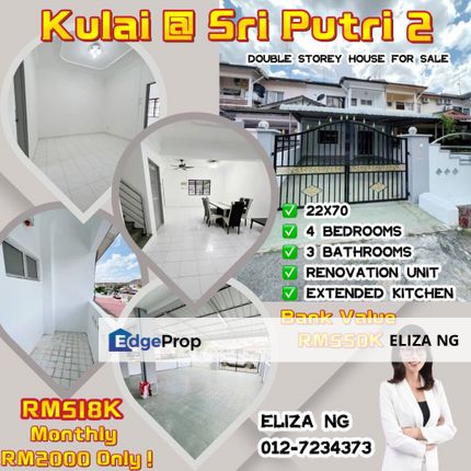 Kulai Sri Putri 2 Renovated Extended Double Storey for Sale , Johor, Kulai