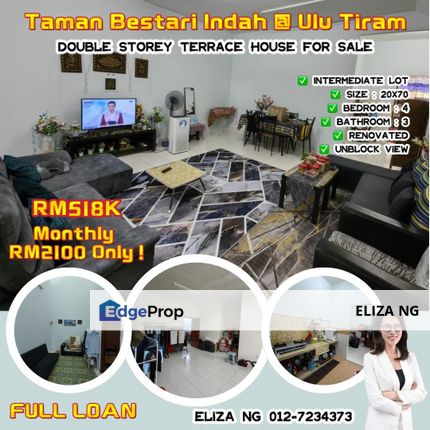 Ulu Tiram Taman Bestari Indah Full loan Renovated Double Storey for Sale, Johor, Ulu Tiram