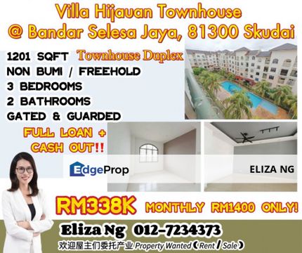 Skudai Selesa Jaya Rental income 1201 Sqft Townhouse for Sale, Johor, Skudai