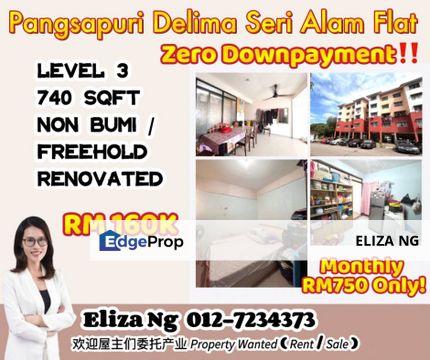 Seri Alam Pangsapuri Delima Flat 740 Sqft for Sale, Johor, Masai