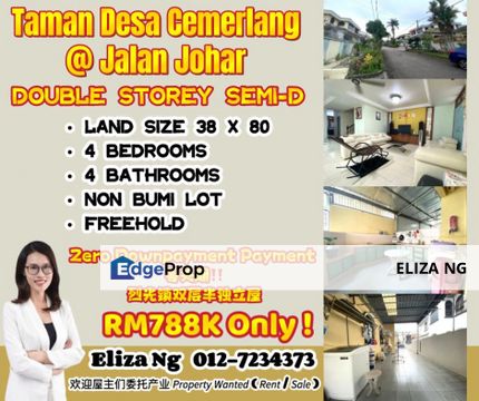 Ulu Tiram Desa Cemerlang Jalan Johar Zero Downpayment Renovated Double Storey Semi D For Sale, Johor, Ulu Tiram