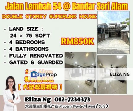 Bandar Seri Alam Jalan Lembah 54 Fully Renovated Facing North Double Storey Superlink for Sale, Johor, Masai