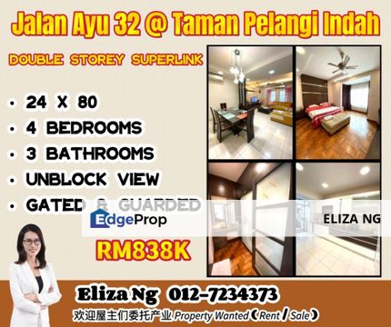 Ulu Tiram Pelangi Indah Jalan Ayu Unblock view fully extended Double Storey for Sale, Johor, Ulu Tiram