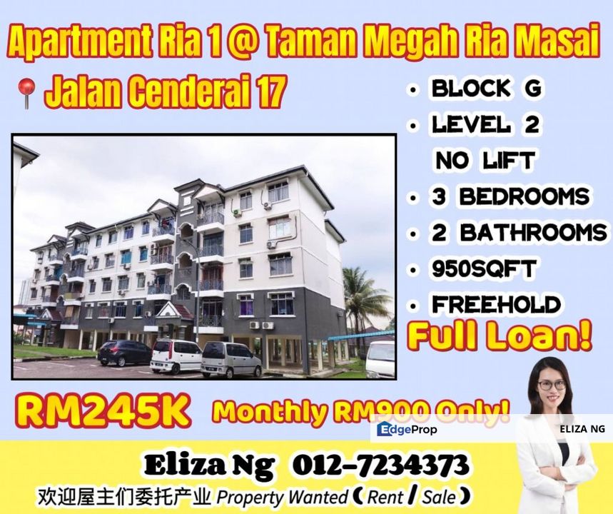 Masai Megah Ria 1 Low floor Apartment Good Condition For Sale, Johor, Masai