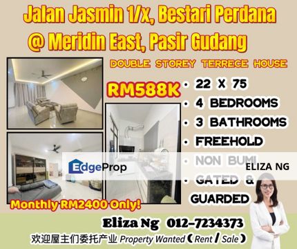 Pasir Gudang Meridin East Bestari Perdana Jalan Jasmin low downpayment renovated Double Storey for sale , Johor, Pasir Gudang
