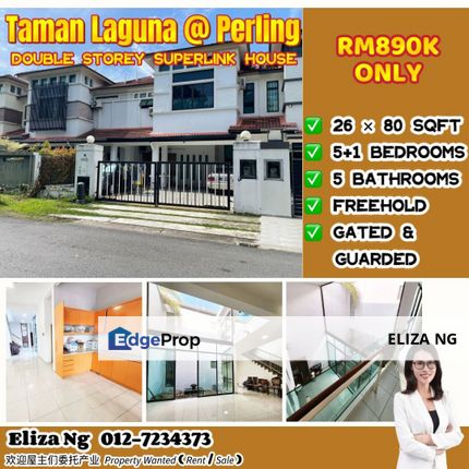 Perling Taman Laguna Double Storey Superlink for Sale, Johor, Johor Bahru