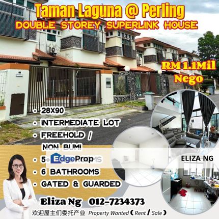 Taman Perling Laguna near CIQ big size original Double Storey Superlink for Sale, Johor, Johor Bahru