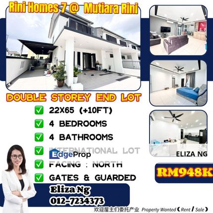 Skudai Mutiara Rini Home 7 Facing North Renovated End lot Double Storey for Sale, Johor, Skudai