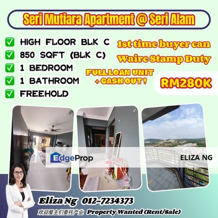 Seri Alam Seri Mutiara Apartment High Floor Full loan + cash out for Sale , Johor, Masai