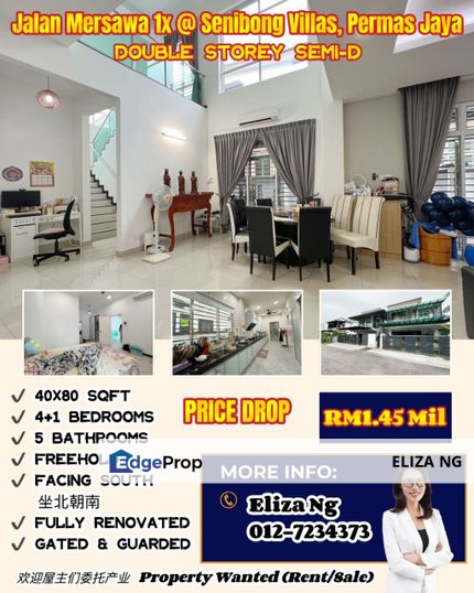 Permas Masai Senibong Villas Jalan Mersawa Fully Renovated Double Storey Semi D for Sale , Johor, Masai