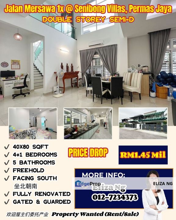 Permas Masai Senibong Villas Jalan Mersawa Fully Renovated Double Storey Semi D for Sale , Johor, Masai