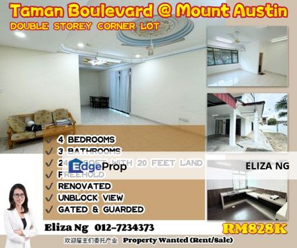 Mount Austin Boulevard Renovated Renovated Unblock View Double Storey Corner for Sale, Johor, Johor Bahru