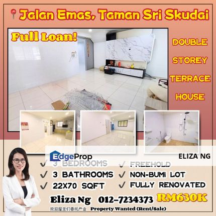 Sri Skudai Jalan Emas Full loan Fully Renovated Double Storey for Sale, Johor, Skudai