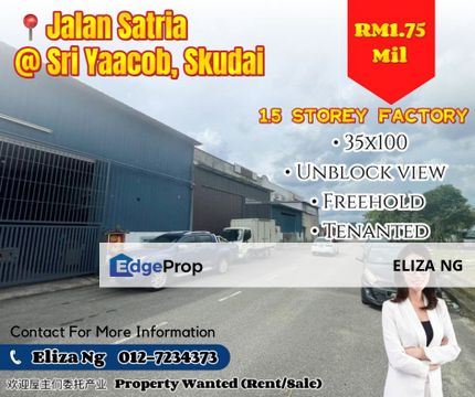 Skudai Sri Yaacob Jalan Satria ROI 3.7% Rental Income Unblock View 1.5 Storey for Sale, Johor, Skudai