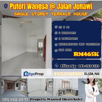 Ulu Tiram Puteri Wangsa Jalan Jenawi Full loan Single Storey for Sale, Johor, Ulu Tiram