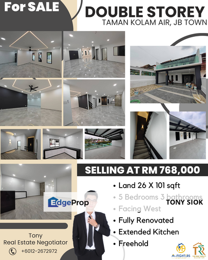 Double Storey 5 Bedrooms Fully Renovated and Extended Unit at Kolam Air, JB Town for SALE, Johor, Johor Bahru