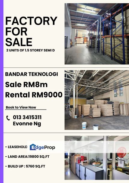 2 units adjoining 1.5 Storey Semi-D Factory, Bandar Teknologi Kajang, Selangor, Semenyih