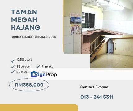 Double Storey Terrace House For Sale, 1260sq.ft, Taman Megah Kajang , Selangor, Kajang