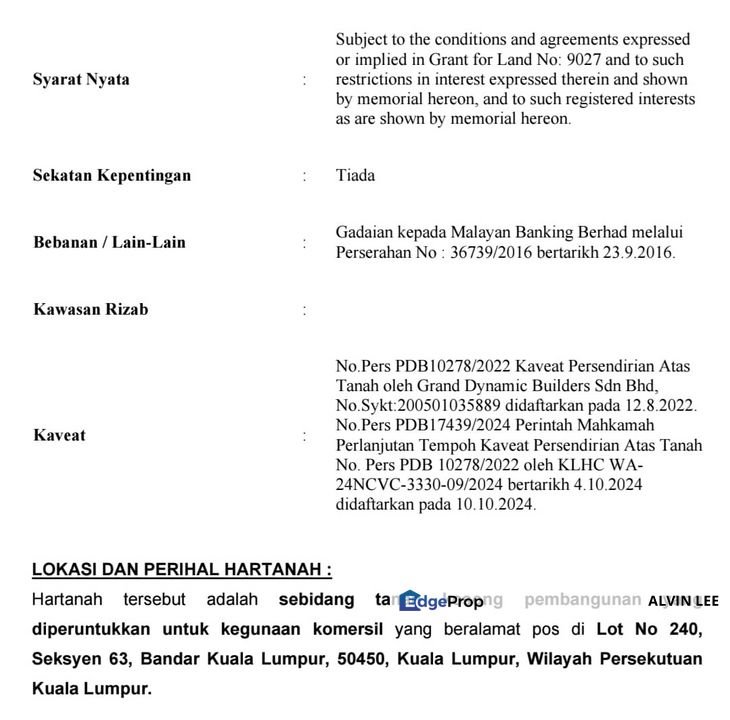 Lot No 240, Seksyen 63, Bandar Kuala Lumpur, 50450 Kuala Lumpur, Kuala Lumpur, KL City