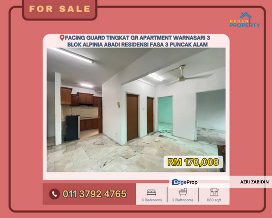 MURAH Tingkat GR Partly Furnished Facing Guard Residensi Warnasari 3 ...