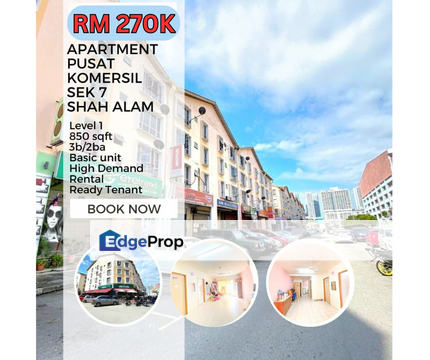 Apartment Pusat Komersial Seksyen 7, High Demand , Good Location , Level 1, Selangor, Shah Alam