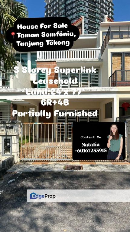 TRIPLE STOREY SUPERLINK INTERMEDIATE HOUSE FOR SALE – TAMAN SOMFONIA, TANJUNG TOKONG, PENANG, Penang, Georgetown