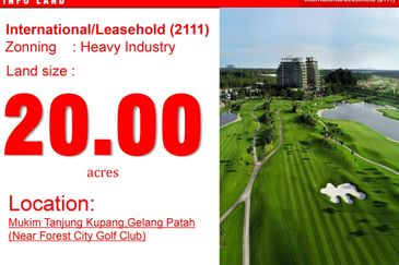 Johor Tanjung Kupang Heavy Industrial Land 20 Acres Leasehold 2111 for Sale