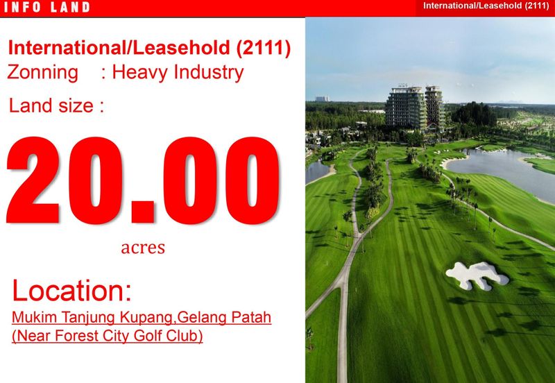 Johor Tanjung Kupang Heavy Industrial Land 20 Acres Leasehold 2111 for Sale