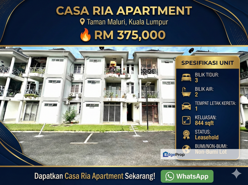 FOR SALE CASA RIA APARTMENT TAMAN MALURI, Selangor, Cheras