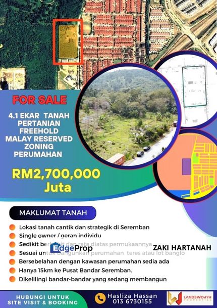 Tanah pertanian zoning pembangunan Mantau Seremban Negeri Sembilan untuk dimajukan, Negeri Sembilan, Seremban