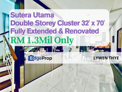 Taman Sutera Utama, Skudai, Johor | Double Storey Cluster 5R4B Fully Extended & Renovated Large Built-Up Unit, Johor, Skudai