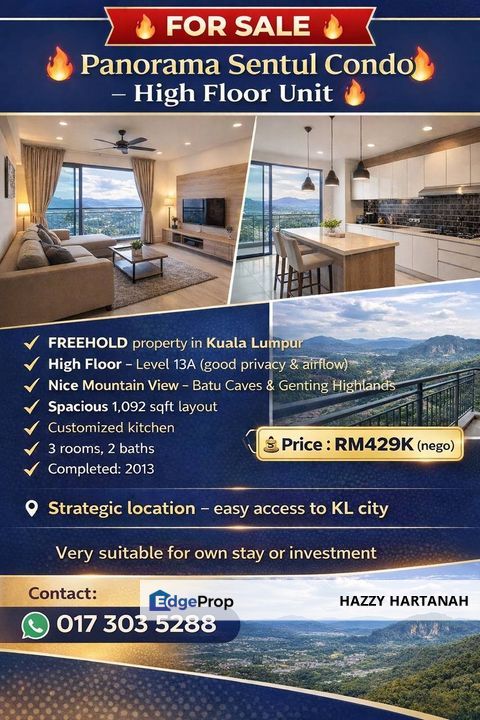 FOR SALE Panorama Sentul Condo – High Floor Unit. Freehold. Renovated., Kuala Lumpur, Sentul