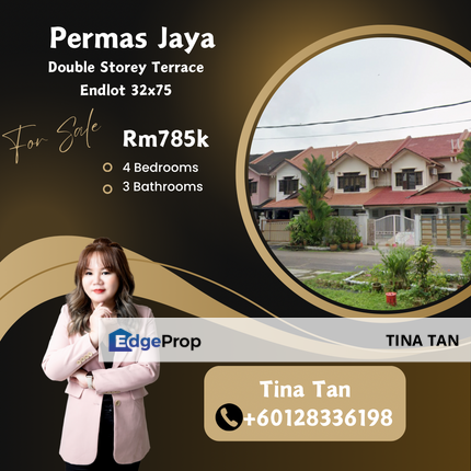 Permas Jaya , Double Storey Endlot 22x75+10ft Lands , Johor, Permas Jaya/Senibong