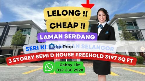 Lelong Super Cheap 3 Storey Semi D @ Laman Serdang Taman Bukit Serdang, Selangor, Seri Kembangan