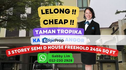 Lelong Super Cheap 3 Storey Semi D House @ Taman Tropika Kajang Sel, Selangor, Kajang