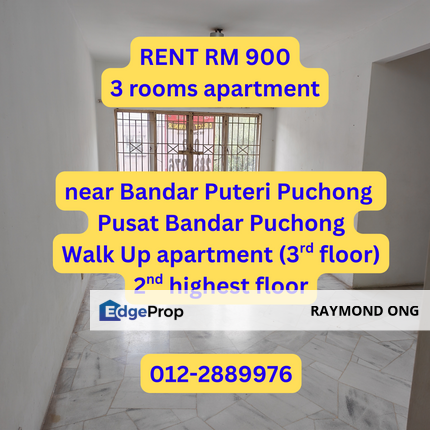 Whole 3 rooms apartment for rent , Selangor, Bandar Puteri Puchong