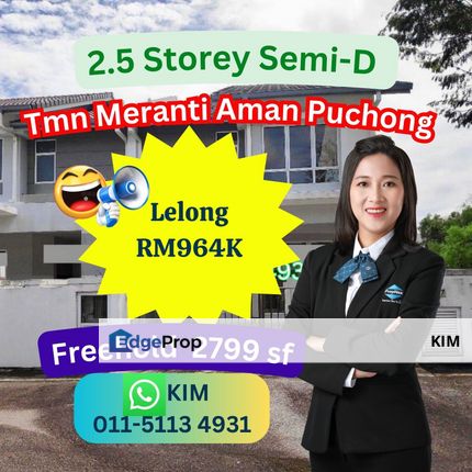 Lelong 2.5 Storey Semi-D Taman Meranti Aman Puchong, Selangor, Puchong