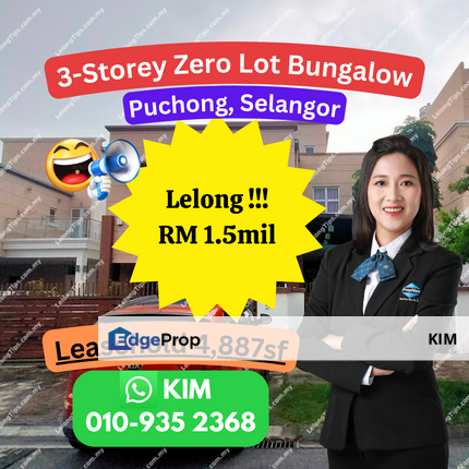 LELONG 3-Storey Zero Lot Bungalow, Lake Belva, Puchong, Selangor, Selangor, Puchong