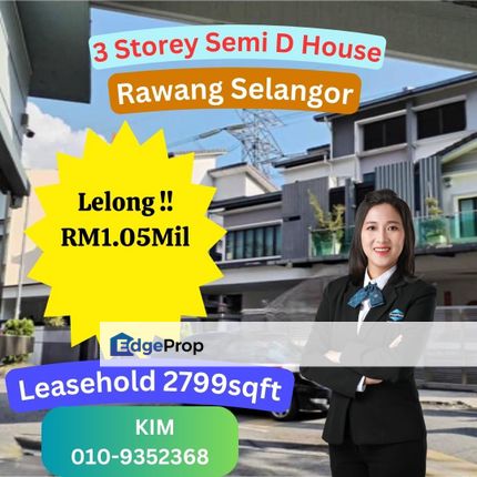 Lelong 3 Storey Semi D House Taman Templer Takun Rawang, Selangor, Rawang