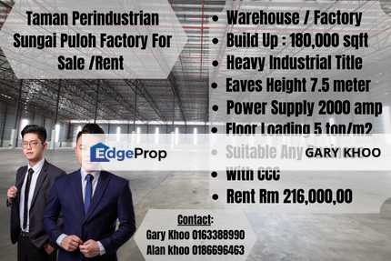 Kapar Meru Taman Perindustrian Sungai Puloh Factory / Warehouse Bu 180,000sf Tnb 2000amp, Selangor, Kapar 