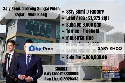 Klang Kapar 3sty Sem-D Factory  Lorong Sungai Puloh 1A/KU6 Freehold , Selangor, Klang